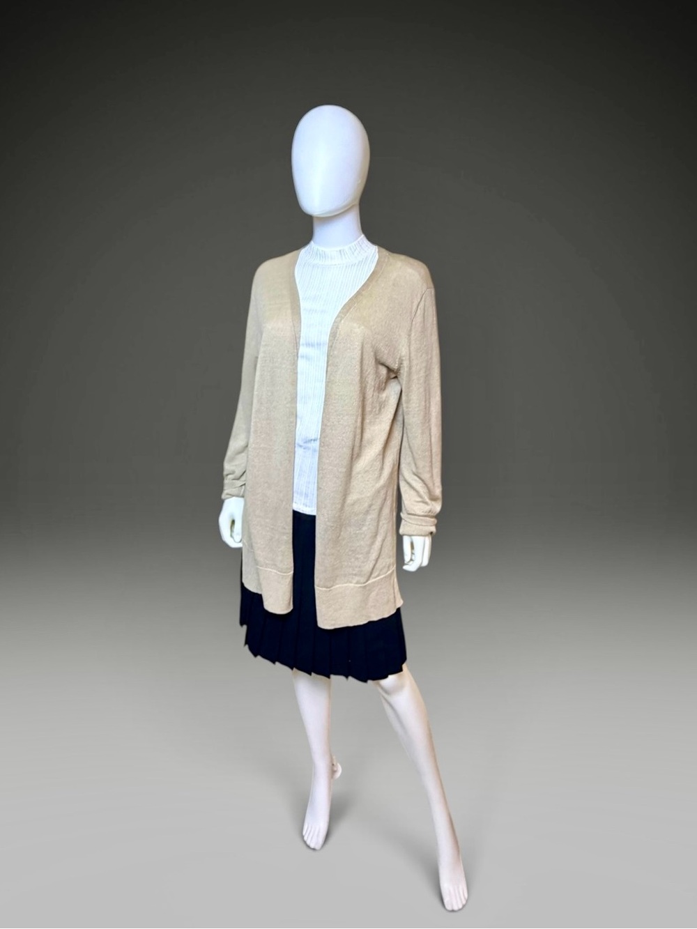 Halogen Beige Linen Blend Open Front Cardigan Size Large
